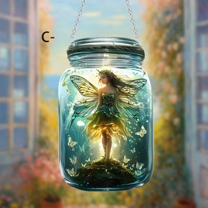 Décoration de fenêtre écologique transfrontalière en résine acrylique, motif elfe marin, fée, sirène, avec pendentif disque peint et chaîne, pour pot Mason - Product Image 2
