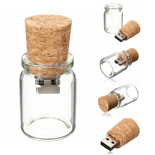 Custom Unique Wishing Bottle Glass USB2.0 Flash Pen Drive Wedding Giveaways 4GB-128GB CE ROHS Certified 1-Year Warranty