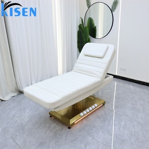 KISEN Hot Selling Beauty Salon Eyelash <b>Bed</b> with Foot Control 3 Motor Beauty Massage <b>Bed</b> with <b>LED</b> <b>Light</b> Beauty Facial Spa <b>Bed</b> - Product Image 1