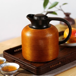 Bamboo Woven Stainless Steel Thermos Flask Round Vacuum Design Traditional Chinese Style Travel Use <b>Large</b> Capacity - Product Image 1