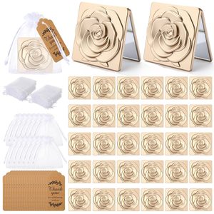 Specchietti <span class=keywords><strong>a</strong></span> Forma di Rosa con Etichette di Ringraziamento e Sacchetto per Donne, Regali per Matrimoni, Addii al Nubilato, Feste, Bomboniere, Souvenir per la Festa della Mamma - Product Image 2