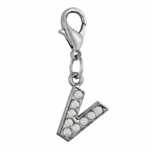 Ciondolo a forma di lettera V in argento con accenti di cristallo per la creazione di gioielli e accessori personalizzati - Product Image 2