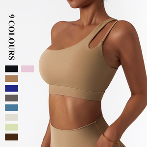2024 nouvelles Oblique unique épaule beauté dos haute Stretch sensation nue soutien-gorge de sport pour les femmes course Fitness Yoga soutien-gorge - Product Image 3
