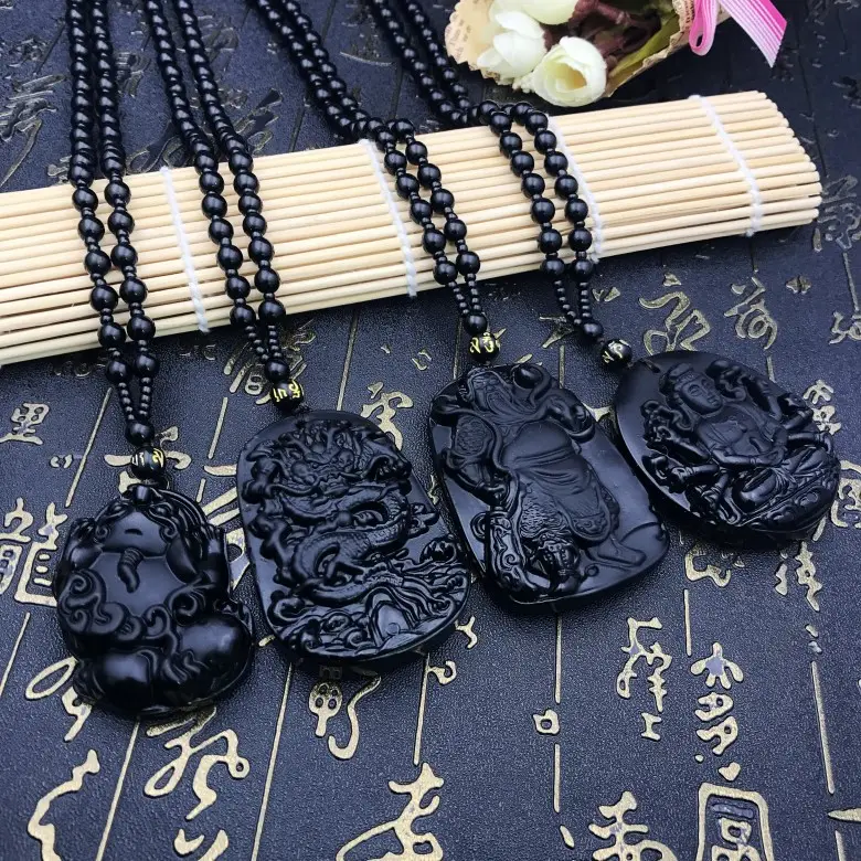 Obsidian Pixiu anhänger-halskette Mode Obsidian Buddha Herren-Halsband Schwarz Fengshui Piuxiu Unisex Paar-Halsband Schmuck