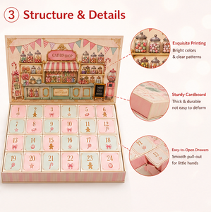 Boîte de calendrier de l'avent Pink Candy Shop 24 jours avec découpe de précision en carton imprimé et inserts personnalisés - Product Image 3