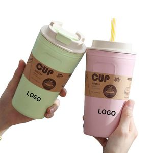 Gobelet à café en plastique personnalisé, fibre de bambou, couleur rose, réutilisable, portable, tasse à café pour étudiants avec couvercle - Product Image 2