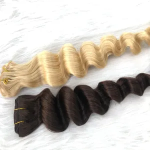 Clip personalizado de 22 pulgadas en extensiones de cabello de onda suelta de calidad superior para cabello corto mujeres Clip sin costuras en extensión