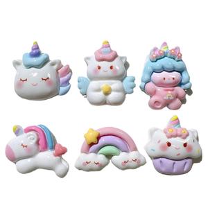 Breloques 3D en résine à dos plat, motifs Poney Arc-en-ciel <span class=keywords><strong>Ange</strong></span> Kawaii de dessin animé, pour accessoires capillaires DIY et décorations pour coques de téléphone, vente en gros - Product Image 1