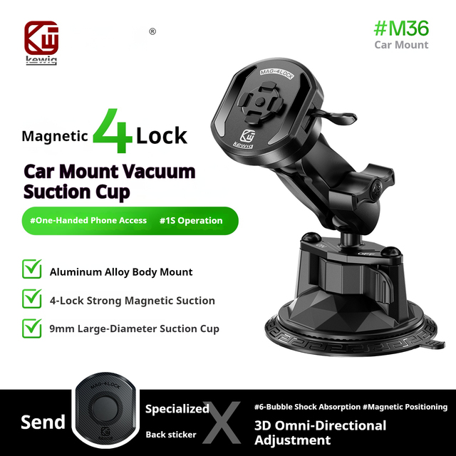 Kewig Magnetic Car Phone Holder 360 Rotate Vacuum Suction Cup Anti-shock Aluminium Alloy Phone Holder for Dashboard Windshield