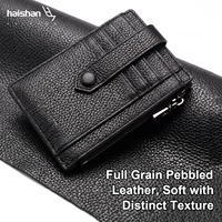 Portefeuille court pour homme en cuir véritable, design fin avec plusieurs emplacements pour cartes et pochette à monnaie zippée pour un usage quotidien