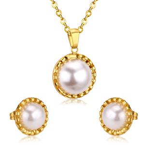 New Arrivals Gold Plated Women Circle <b>Necklace</b> Earrings <b>Sets</b> Elegant Stainless Steel <b>Pearl</b> Jewelry <b>Sets</b> - Product Image 1