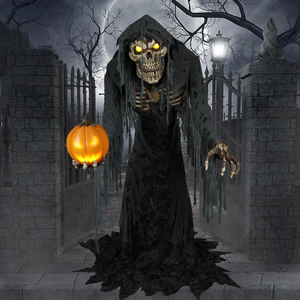 HLC Spirit Halloween Animatronic vendedor Reaper Scythe Ghost Prop Interior Exterior ornamento Horror Zombie animado LED esqueleto - Product Image 1