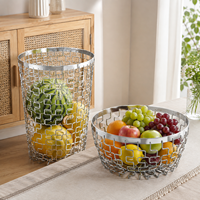 Metalen draadmandenset, ronde decoratieve opbergbak voor wasgoed, fruit, speelgoed |   Matzwart |   OEM/ODM
