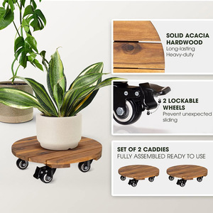 Chariot rond pour <span class=keywords><strong>plantes</strong></span> <span class=keywords><strong>en</strong></span> <span class=keywords><strong>bois</strong></span> d'acacia avec roulettes verrouillables Plateau roulant - Product Image 2