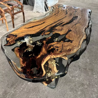 Table de salle à manger en bois de noyer avec résine époxy transparente grise, style moderne, pour intérieur et extérieur, vente en gros