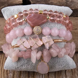 Joyería personalizada Bohemia para mujer, conjunto de 5 pulseras acrílicas de cristal de piedras preciosas, brazalete de piedra Irregular