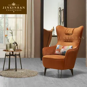 Lino Ala Posteriore Poltrona di colore puro Accento moderno Da Cocktail Sedia caminetto tessuto gambe in legno divano sedia
