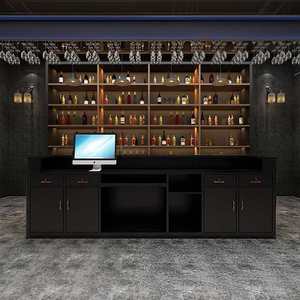 Estación de Bar Personalizada de Dos Tonos con Acabado en Madera y Metal, Mostrador Integrado para Almacenamiento de Licores, Mostrador de Caja para Restaurantes y Locales - Product Image 3