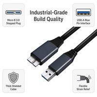 Cable de extensión blindado USB 3.0 tipo A macho a Micro-B macho para disco duro externo, cámara industrial y sistema de seguridad, 5 Gbps
