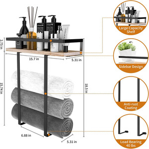 Porte-serviettes avec barre de suspension, support de rangement pour serviettes de salle de bain, barre de penderie, organisateur de rangement. - Product Image 4