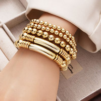 NOUVEAU Bracelet Minimaliste Punk Plaqué Or Multi-Couches Perles Élastiques Empilables pour Femme Bijoux Tendance