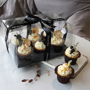 定制2 4 6 12 24孔批发商透明马卡龙卡哈斯Para纸杯蛋糕盒透明黑色纸杯蛋糕盒包装