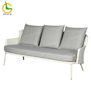 Venda quente sofá de vime seccional branco de vime ao ar livre mobiliário de jardim do pátio para o jardim e casa de campo