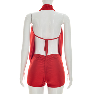 Viviblook J26RP134 Women Summer Romper Sexy Halter Solid Color Backless Sleeveless Twisted Casual One Piece Romper - Product Image 4