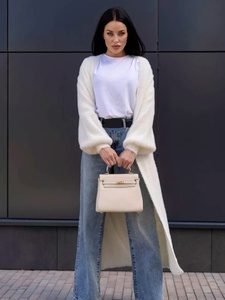 Cardigãs Femininos Longos de Visom Sintético Felpudo, Casaco Duster Oversized Comprimento até o Tornozelo, Suéteres de Tricô com Manga Lanterna e Detalhe de Cílios, Abertos na Frente - Product Image 3