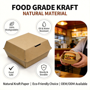Caja de Papel Kraft Marrón para Hamburguesas con Tapa para Llevar, Envases de Alimentos Resistentes a la Grasa de Alta Calidad para Entrega a Domicilio - Product Image 3