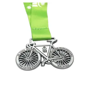 Venda por atacado barato liga de zinco 3d ouro prata bronze honour ciclismo corrida maratona esporte meda com fita