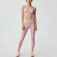 Ensemble 2 pièces de soutien-gorge de sport à col en V et leggings de yoga pour femme, respirant, séchage rapide, bretelles fines réglables, taille haute 3D, effet push-up fessier