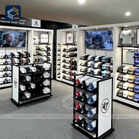 Présentoir à vêtements personnalisé pour vente au détail Casquettes et chemises Mobilier de boutique élégant Magasin de vêtements Design d'intérieur Présentoirs à vêtements