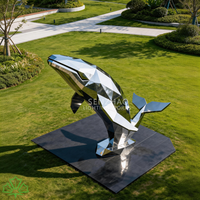 Sculpture géométrique en métal de baleine en acier inoxydable, miroir extérieur moderne de grande taille Senzhao