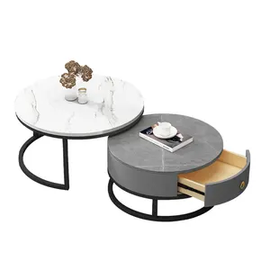 Golden Transformer Furniture Metal Black Frame Round Cheap Modern Gold Set Glass Top Extend Transforming X Coffee Table