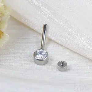 Belly Button Piercing Eternal Metal ASTM F136 Titanium Belly Button Clear Zircon Bezel Piercing Navel Ring Body Jewelry