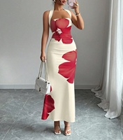 Nouvelles Robes d'été pour femmes en gros, imprimé floral, col licou, robe longue, coupe sablier sculptée, S-XL, dos nu sensuel, pour événements sociaux