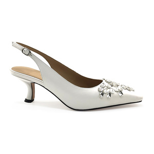 Personnalisé dames en cuir véritable <span class=keywords><strong>blanc</strong></span> diamant petit bout carré slingback sandales à talons - Product Image 2