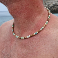 Collier personnalisé en pierre naturelle œil de tigre et perles de coquillage Puka, perles de coquille de noix de coco marron, bijoux de plage d'été en coquillages et conques