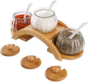 Factory Direct Bamboo High Quality <b>Kitchen</b> Shelf Rack Tiered Bamboo Spice Racks With Glass Jar - Product Image 4