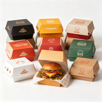 ODM Benutzerdefiniertes Logo Robuste Faltbare Umweltfreundliche Einweg-Burger-Box Vierfarbdruck Kraftpapier Takeaway-Box Großhandel