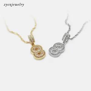 Hip Hop big jewelry white CZ gold plating charm pendant numbers necklace