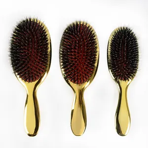 Top quality plating gold boar bristle brush air cushion comb massage detangling hair brush