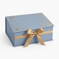 Boîte en papier magnétique rigide personnalisée, bleu clair, boîte d'emballage pour bijoux, boîte cadeau en carton rigide avec impression florale dorée