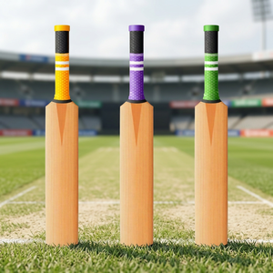 Batte de cricket classique en bois avec manche jaune, violet et vert, durable pour l'entraînement et la pratique - Product Image 4