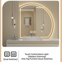 Miroir de salle de bain intelligent semi-circulaire en verre demi-lune mural personnalisé pour chambre à coucher avec rétroéclairage LED