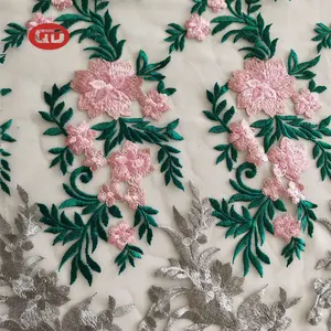 hot sale china wholesale heavy embroidery fabric competitive price flower embroidery tulle fabric for women dress