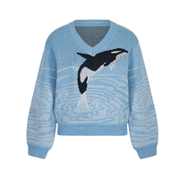 Pull-over en tricot jacquard 100 % coton personnalisé pour femme, col en V, motif graphique, style preppy, décontracté, chaud et confortable, idéal pour l'hiver – Vente en gros
