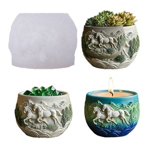 Moule en silicone 3D exquis pour vase, pot à bougie, cendrier, pot <span class=keywords><strong>de</strong></span> fleurs, avec motif <span class=keywords><strong>de</strong></span> 2 chevaux au galop dans les bois, pour plâtre, ciment, résine, bricolage - Product Image 1