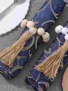 Bois perle guirlande glands moderne ferme prière perles tenture murale décor serviette anneaux fête écologique mariages maison - Product Image 5